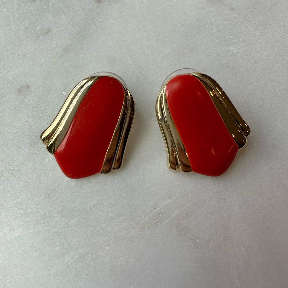 Vintage 1980s Gold and Red Earrings